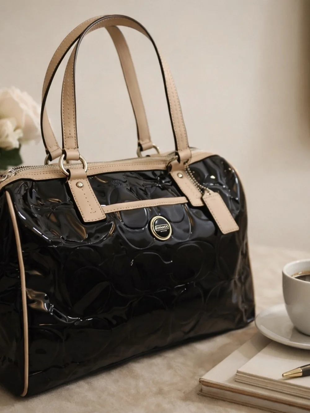 COACH Peyton F12589 Black Patent Embossed Satchel — circa 2013